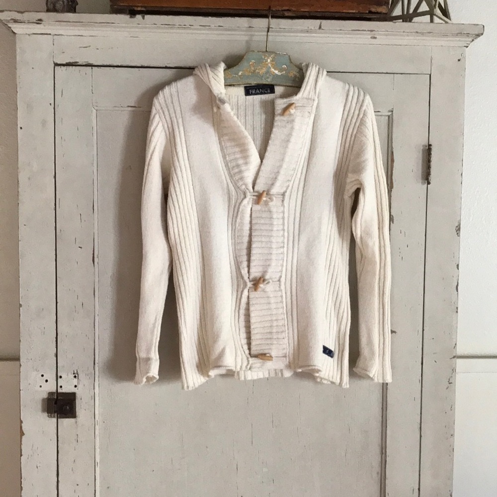 Hooded Cream Cardigan with Wooden Toggles